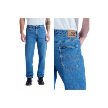 Pantaloni Dla Barbati -  Marimea 33/32 - Albastru - West - Croiala Loose Fit - Talie Medie - Craci Drepti - Inchidere Fermoar