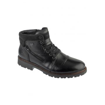Pantofi Barbati -  Piele Naturala - Pentru Iarna - Tip Trzewik - Cu Siret - Captusiti - Negri - Negru
