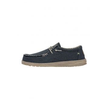 Pantofi din material textil cu logo brodat - Albastru inchis/Maro taupe deschis