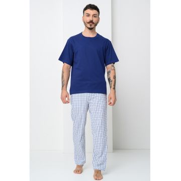 Pijama cu segmente lungi cu model Florence - Alb/Albastru indigo