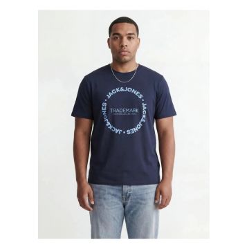 Plus Tricou barbati big sizes - din bumbac - Regular Fit - JJBENSON - Bleumarin inchis -