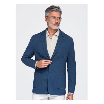Sacou slim fit pentru barbati - cu trei buzunare si guler clasic M165 - Albastru