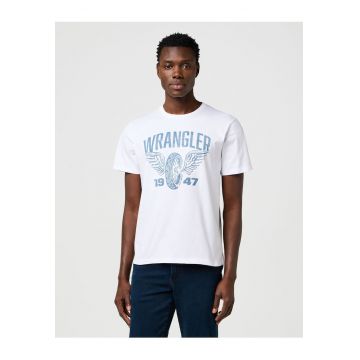 Tricou barbati  AMERICANA - bumbac - alb/albastru - stil uzat