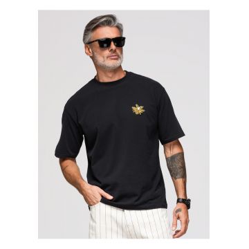 Tricou barbati loose fit cu aplicatie decorativa - decolteu rotund - material jersey OM-TSCT-0275 - Negru -