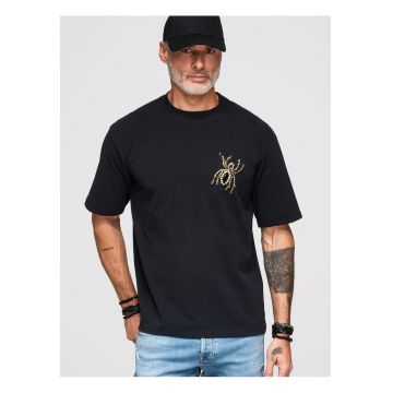 Tricou barbati loose fit cu aplicatie decorativa paianjen - decolteu rotund - mansete scurte OM-TSCT-0277 - Negru -