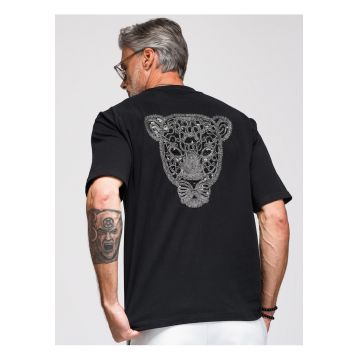 Tricou barbati loose fit cu aplicatie pantera pe spate - decolteu rotund OM-TSCT-0279 - Negru