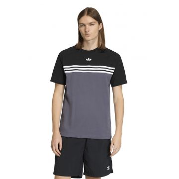 Tricou colorblock cu benzi contrastante - Alb/Negru/Gri inchis