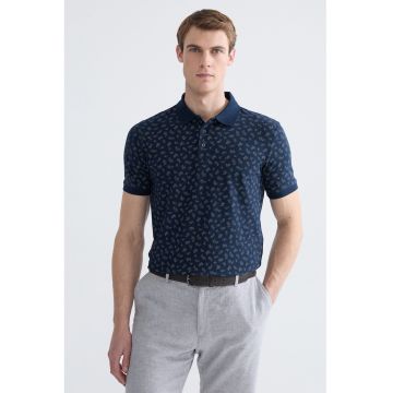 Tricou polo cu imprimeu floral - Bleumarin