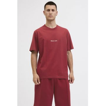 Tricou regular fit de bumbac - Rosu stins/Alb murdar
