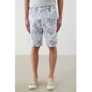Bermude cu snur si model tie-dye - Alb/Gri deschis