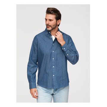 Camasa Barbati Denim Regular Fit cu Guler Button Down - Albastru indigo