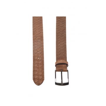 Curea din piele intoarsa cu aspect tesut - Maro