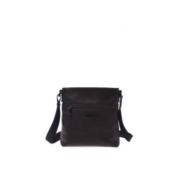 Geanta crossbody din piele cu buzunar cu fermoar - Maro