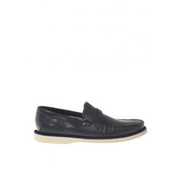 Mocasini de piele cu perforatii - Bleumarin