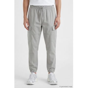 Pantaloni cargo regular fit cu snur de ajustare in talie - Gri marmorat