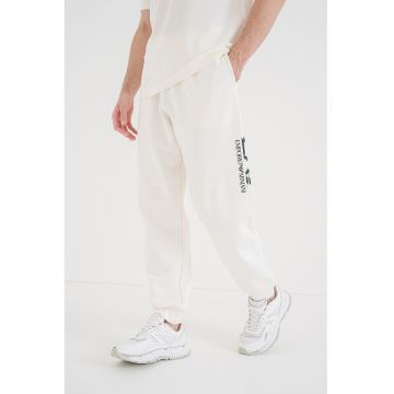 Pantaloni de trening relaxed fit cu imprimeu logo lateral - Alb murdar