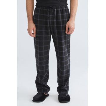 Pantaloni lungi de pijama cu model in carouri si snur - Negru/Albastru indigo