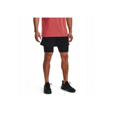 Pantaloni scurti de antrenament -  Peak Woven 2 in 1 - ajustati - negri - material sintetic