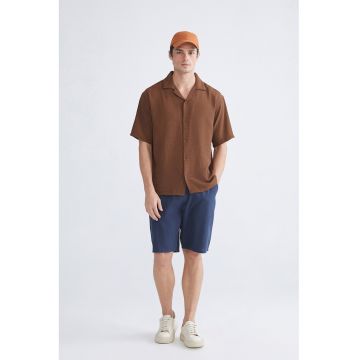 Pantaloni scurti din bumbac cu buzunare oblice frontale - Bleumarin