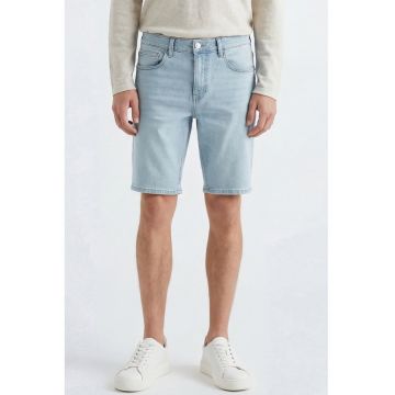 Pantaloni scurti din denim cu aspect decolorat - Albastru deschis