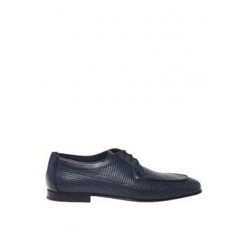 Pantofi de piele cu perforatii - Albastru