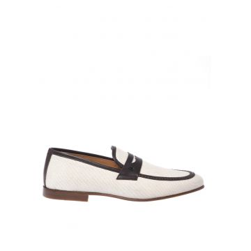 Pantofi loafer cu garnituri de piele - Alb murdar