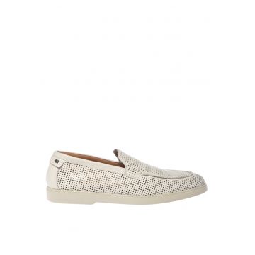 Pantofi loafer de piele cu perforatii - Alb murdar