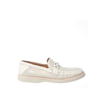 Pantofi loafer de piele cu perforatii - Alb murdar