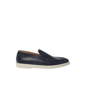 Pantofi loafer de piele cu perforatii - Albastru