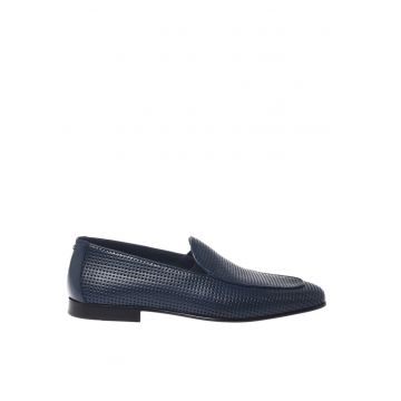 Pantofi loafer de piele cu perforatii - Albastru