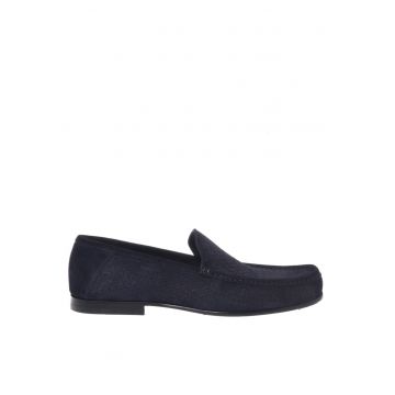 Pantofi loafer de piele intoarsa cu aspect tesut - Albastru