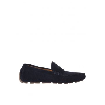 Pantofi loafer de piele intoarsa cu perforatii - Albastru