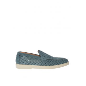 Pantofi loafer de piele intoarsa cu perforatii - Albastru petrol
