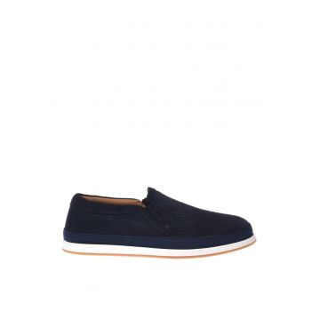 Pantofi loafer de piele intoarsa cu perforatii - Albastru