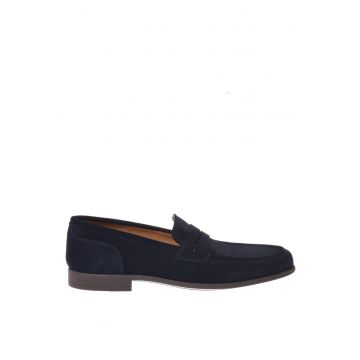 Pantofi loafer de piele intoarsa cu segment cu perforatii - Albastru