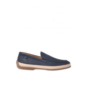 Pantofi loafer de piele nabuc cu aspect tesut - Albastru