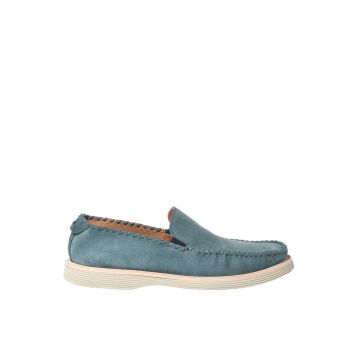 Pantofi loafer uni de piele intoarsa - Albastru petrol