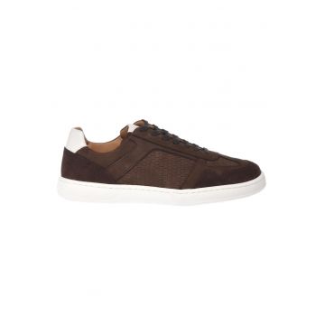 Pantofi sport de piele intoarsa cu perforatii - Maro