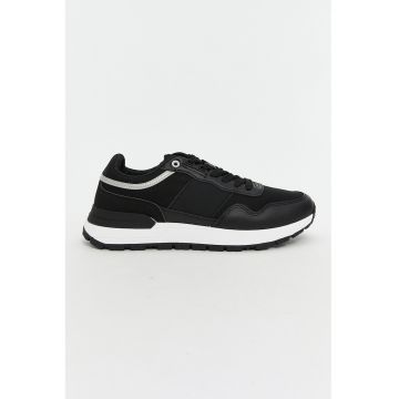 Pantofi sport de plasa cu garnituri de piele ecologica - Negru stins