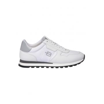 Pantofi sport low-cut cu garnituri de piele - Alb