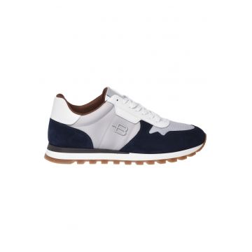 Pantofi sport low-cut cu garnituri de piele intoarsa - Gri