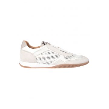 Pantofi sport slip-on de piele si piele intoarsa - Alb