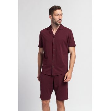 Pijama de bumbac cu pantaloni scurti Vlad - Visiniu
