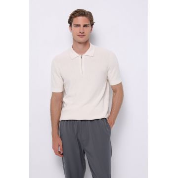 Pulover regular fit cu maneci scurte - Alb fildes