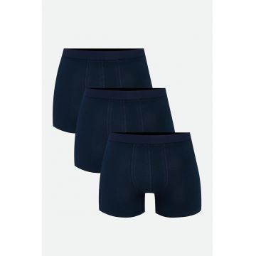 Set de boxeri cu model uni - 3 perechi - Bleumarin