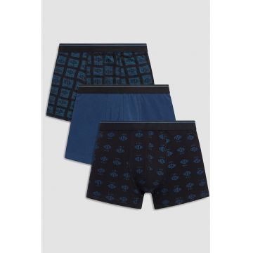 Set de boxeri de bumbac - 3 perechi - Negru/Bleumarin