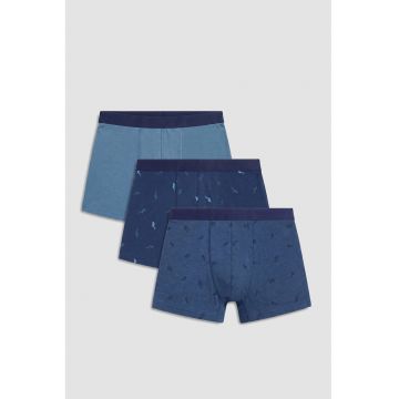 Set de boxeri din bumbac cu model - 3 piese - Albastru pastel/Albastru inchis