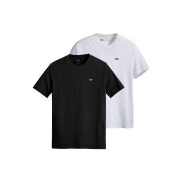 Set de tricouri din bumbac cu logo brodat discret - 2 piese - Alb/Negru