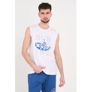 Top din bumbac cu imprimeu - Alb/Albastru