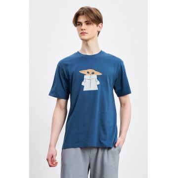 Tricou de bumbac cu imprimeu - Albastru inchis/Alb optic